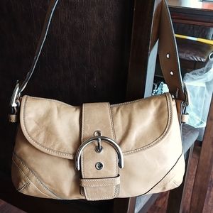Coach Small Leather Hobo Purse Tan Buckle Snap